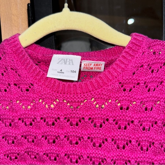 Zara Kids crochet knit set openwork pointelle scalloped toddler girl barbie pink - Picture 4 of 5